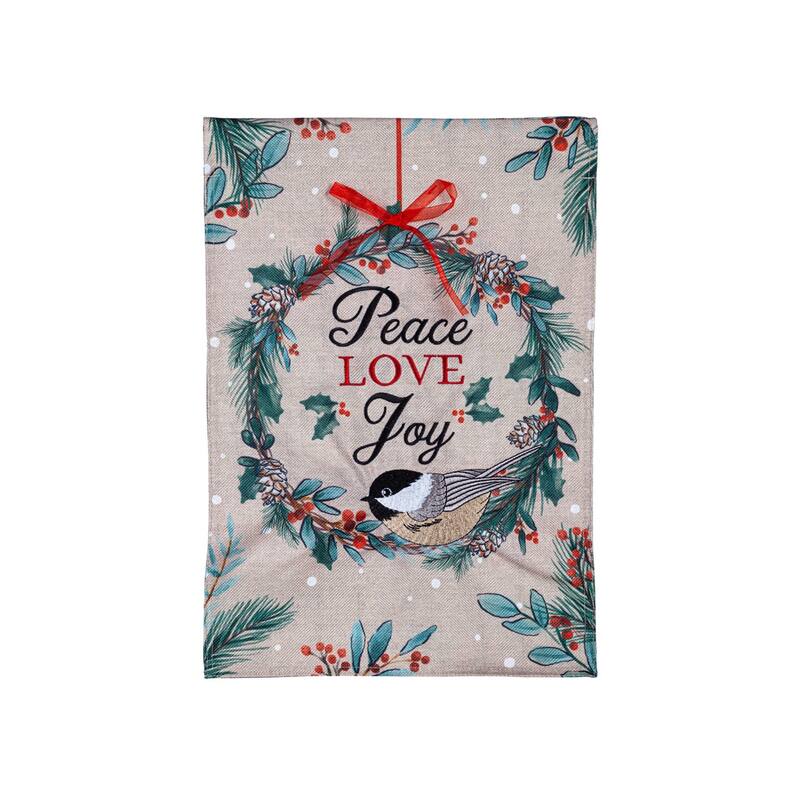 Chickadee Wreath Burlap Garden Flag - Multi - Color