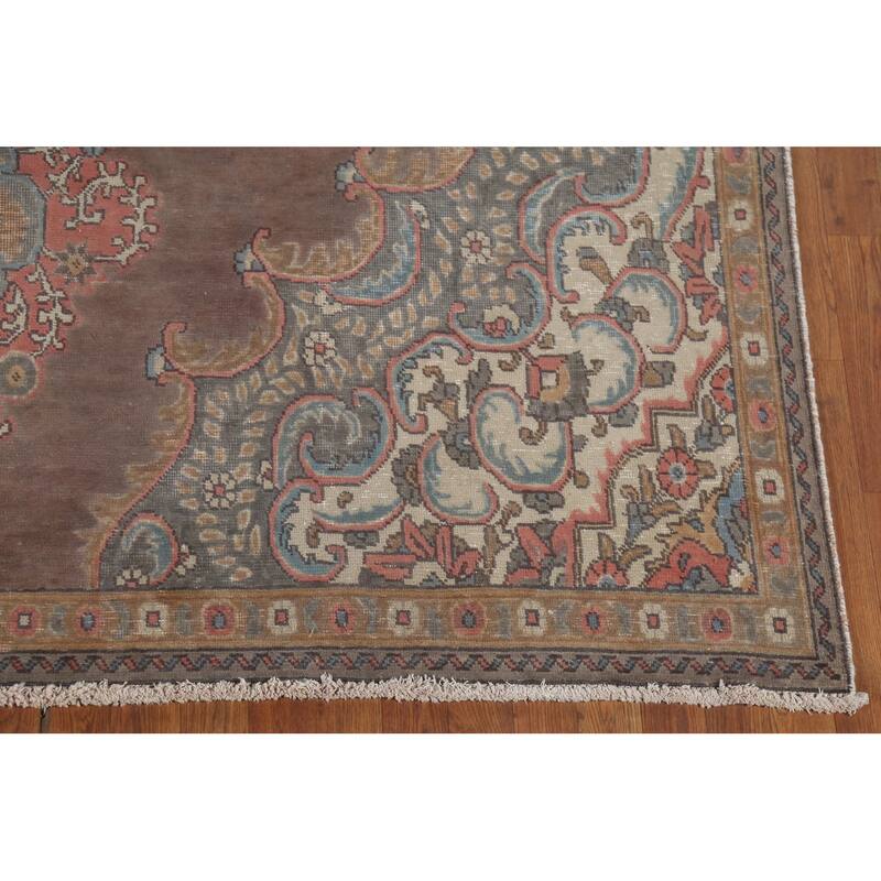 Brown Tabriz Persian Vintage Area Rug Handmade Oriental Wool Carpet - 7'8"x 11'1"