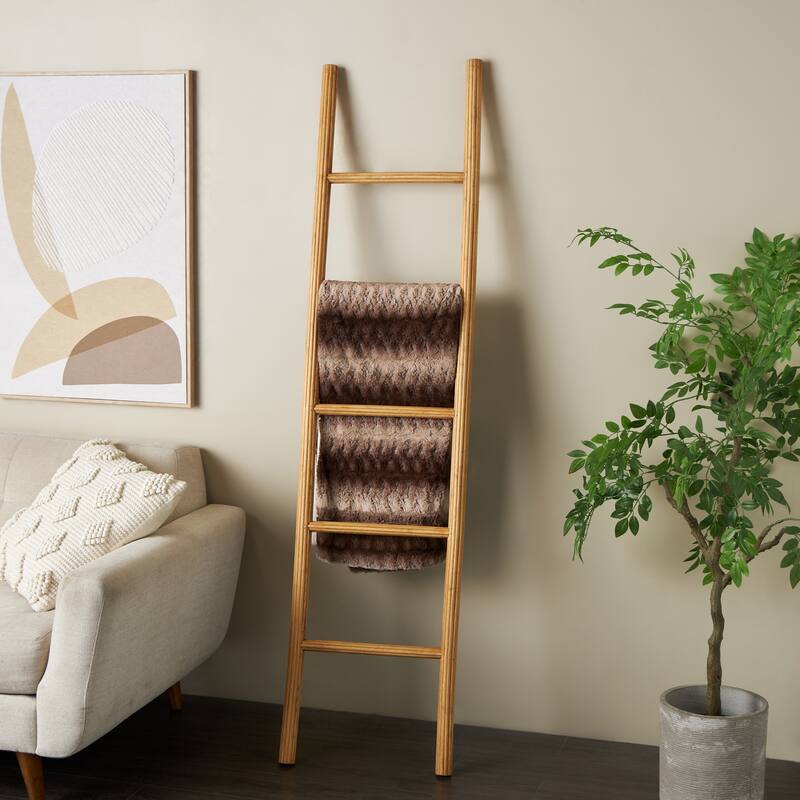 Wood Handmade 5 Rack Partition Ladder - Brown - Roche River Decor