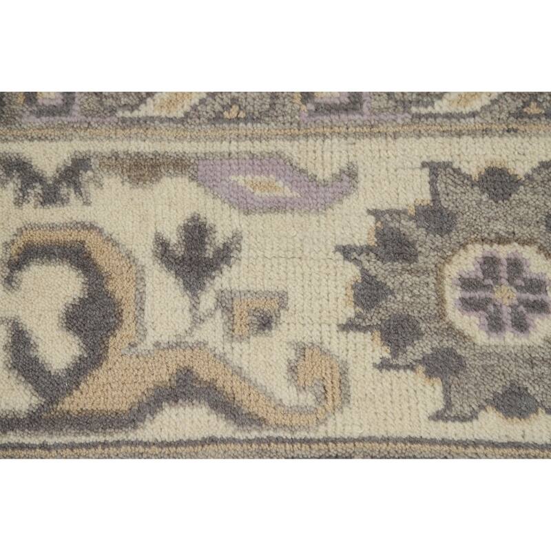 Gray Geometric Oushak Indian Area Rug Hand-Knotted Wool Carpet - 8'8" x 11'10"