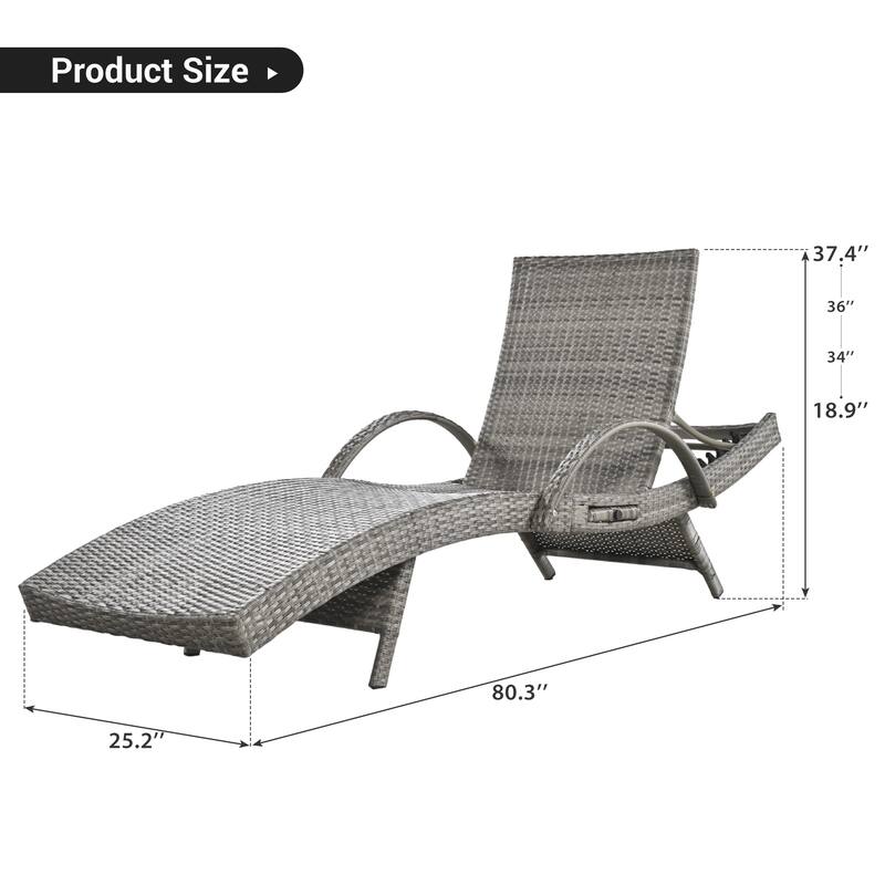 2 Pieces Outdoor Patio Rattan Chaise Lounge Chairs Set, Ergonomic Wave Design Pool Sunbathing Recliners, Black