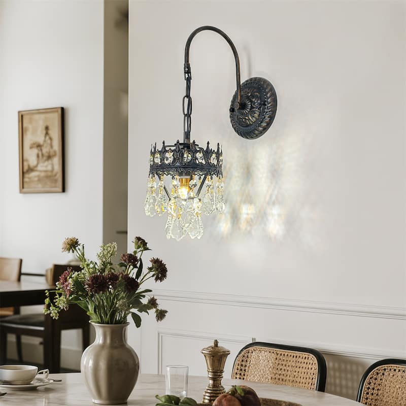 Vintage Crystals Wall Lighting Sconce Lamp with Clear Crystals