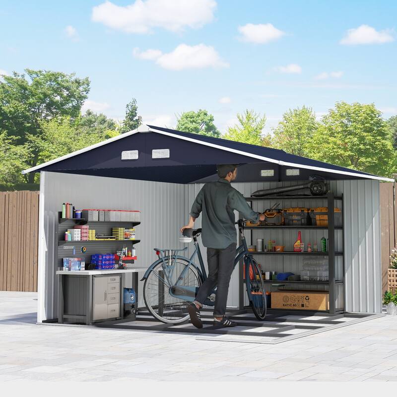Outsunny 11' x 9' Dark Grey Metal Garden Shed