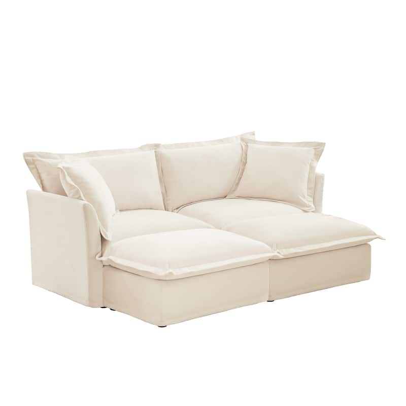 83.4" Chenille 2-Seater Sectional Sofa with Ottomans