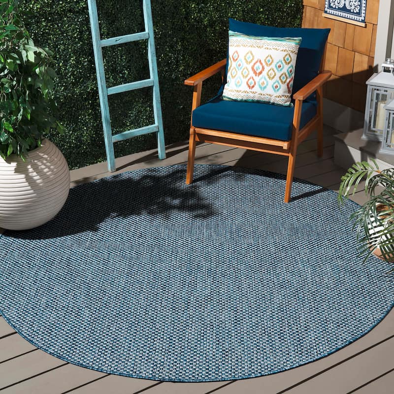 SAFAVIEH Courtyard Begajeta Indoor/Outdoor Waterproof Patio Backyard Rug. - 9' Round - Navy/Grey