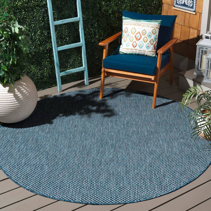 SAFAVIEH Courtyard Jonell Indoor/ Outdoor Patio Backyard Rug - 10' Round - Navy/Grey