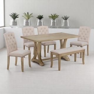 6-Piece Farmhouse Dining Table Set with Rectangular Trestle Table, 4 ...