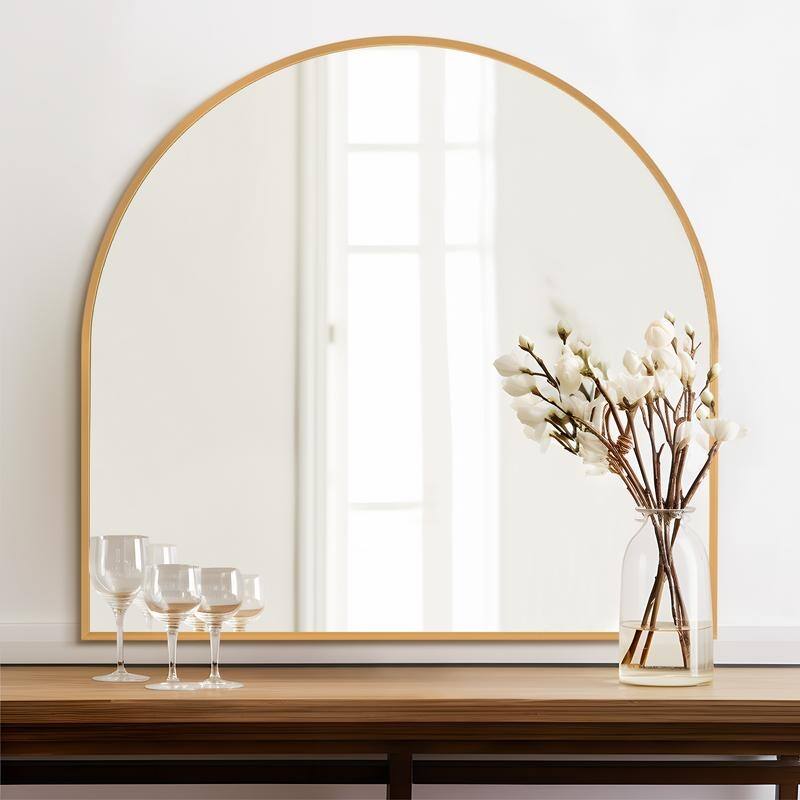 Arch Bathroom Wall Mirror Large Metal Frame Wall Mounted Mirror for Bedroom Living Room Dresser Entryway Decor - 30" x 28" - Gold Arch
