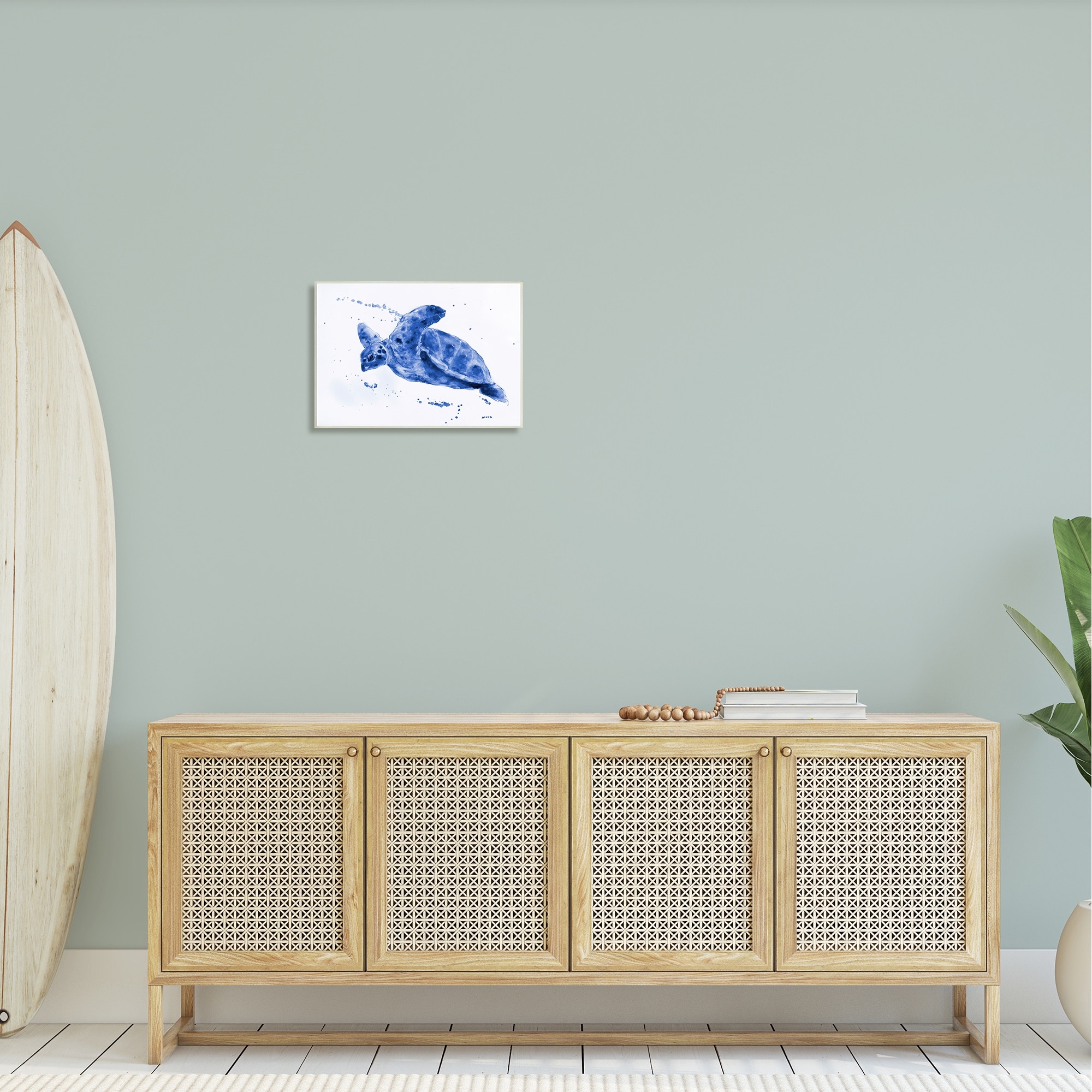 Stupell Blue Sea Turtle Splashing Water Bubbles Design Wood Wall Art-image