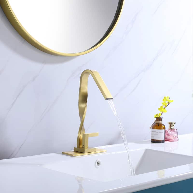 11''H Deck-mounted Spiral Bathroom Vessel Sink Faucet Single Hole In Black / Gold