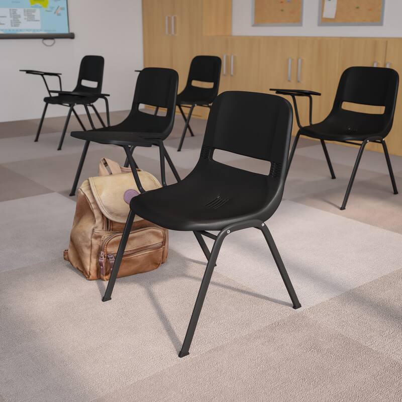 Ergonomic Shell Chair with Right Handed Flip-Up Tablet Arm - Primary Black