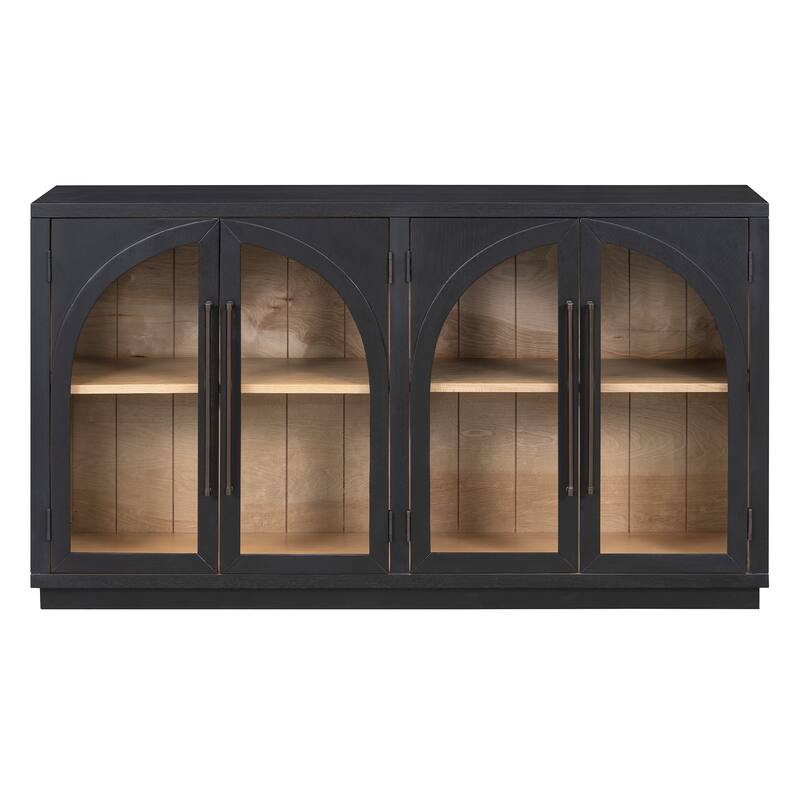 Sideboard with 4 Glass Doors, Floor Standing Wooden Storage Cabinet, Console Table with Metal Handles & Adjustable Shelves