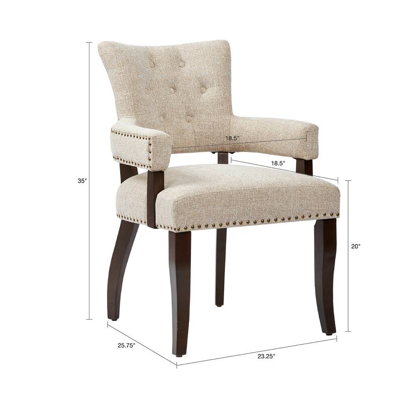 Dining Chair Set of 2, Solid Wood Frame Armchair with Nailhead Trim