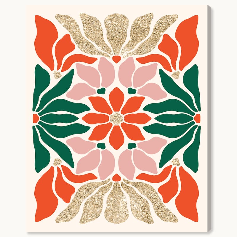 Wynwood Studio Canvas Floral and Botanical Glitter Poinsettias Gold Glam Wall Art Canvas Print