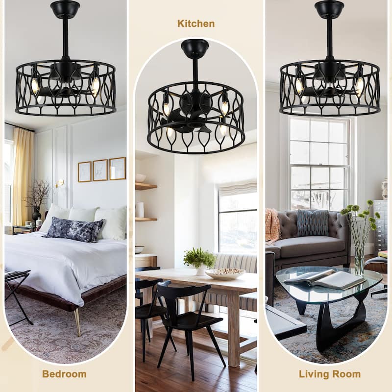Bella Depot 19" Industrial Black Caged Ceiling Fan with Light Kit and Remote Control 6-Speed Reversible Motor - 18.9"