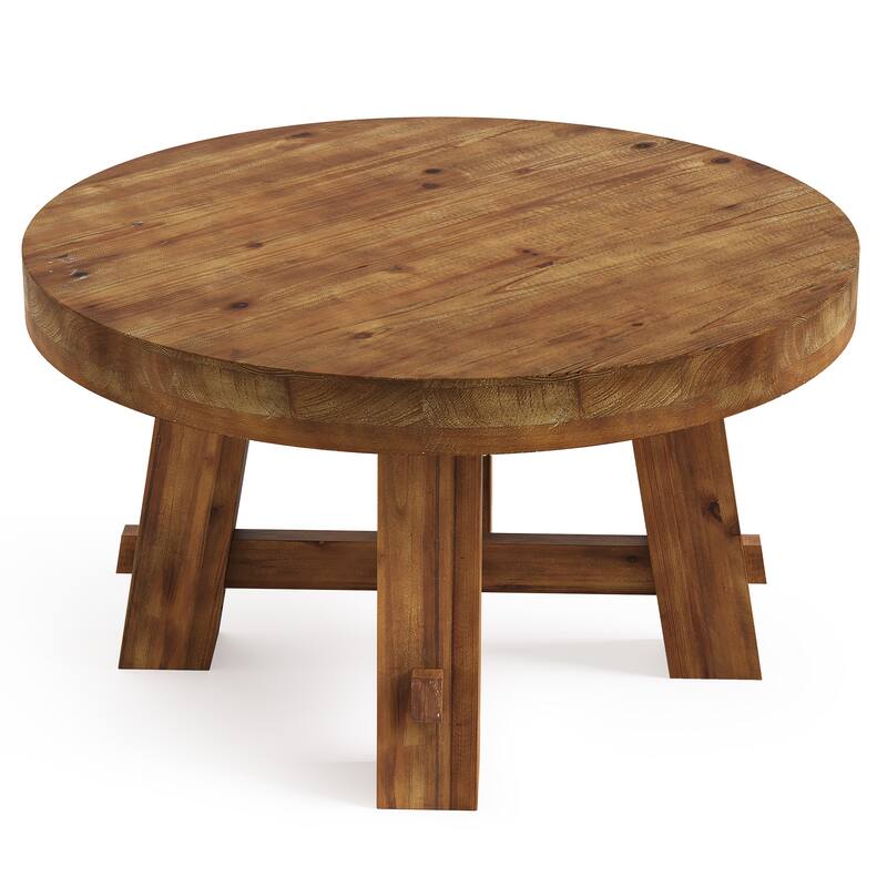31.5-Inch Round Coffee Table, Solid Wood Center Table