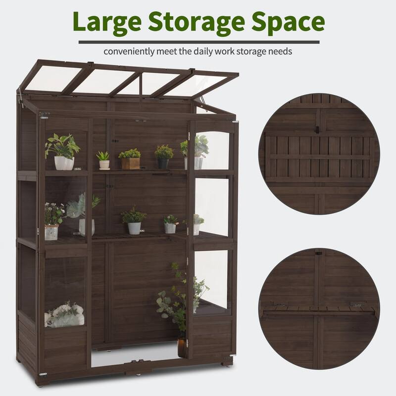 MCombo Walk-in Greenhouse with Openable Roof and Lockable Door, Solid Wood 0899