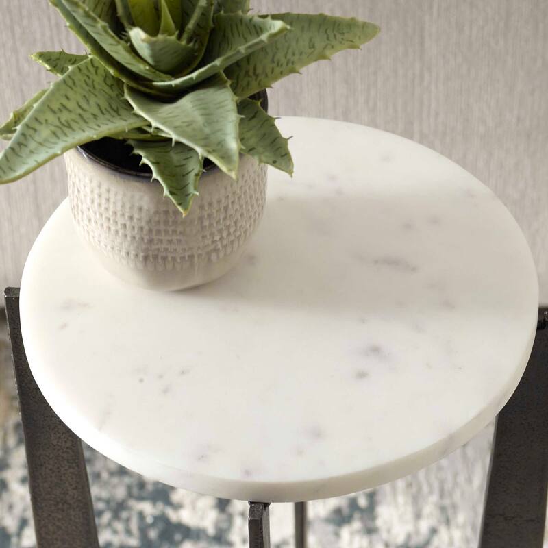 Copper Grove White Marble Brass Bronze Iron Round Accent Table