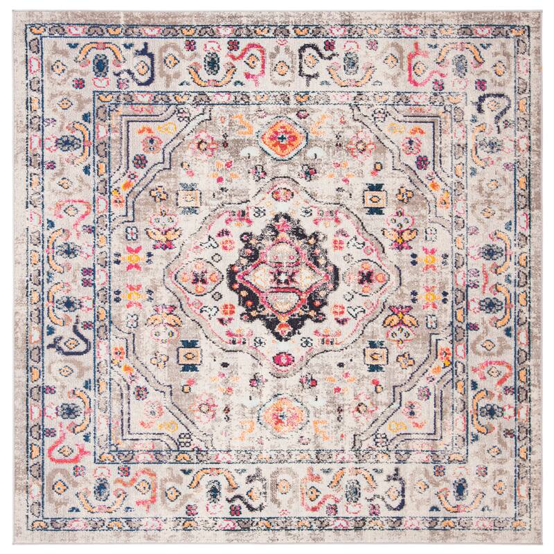 SAFAVIEH Madison Willodean Boho Oriental Distressed Rug - 6'7" Square - Grey/Blue