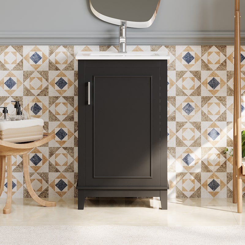 GDFStudio - Elara Wood & Ceramic 20" Modern Small Bathroom Vanity Cabinet with Basin & Storage