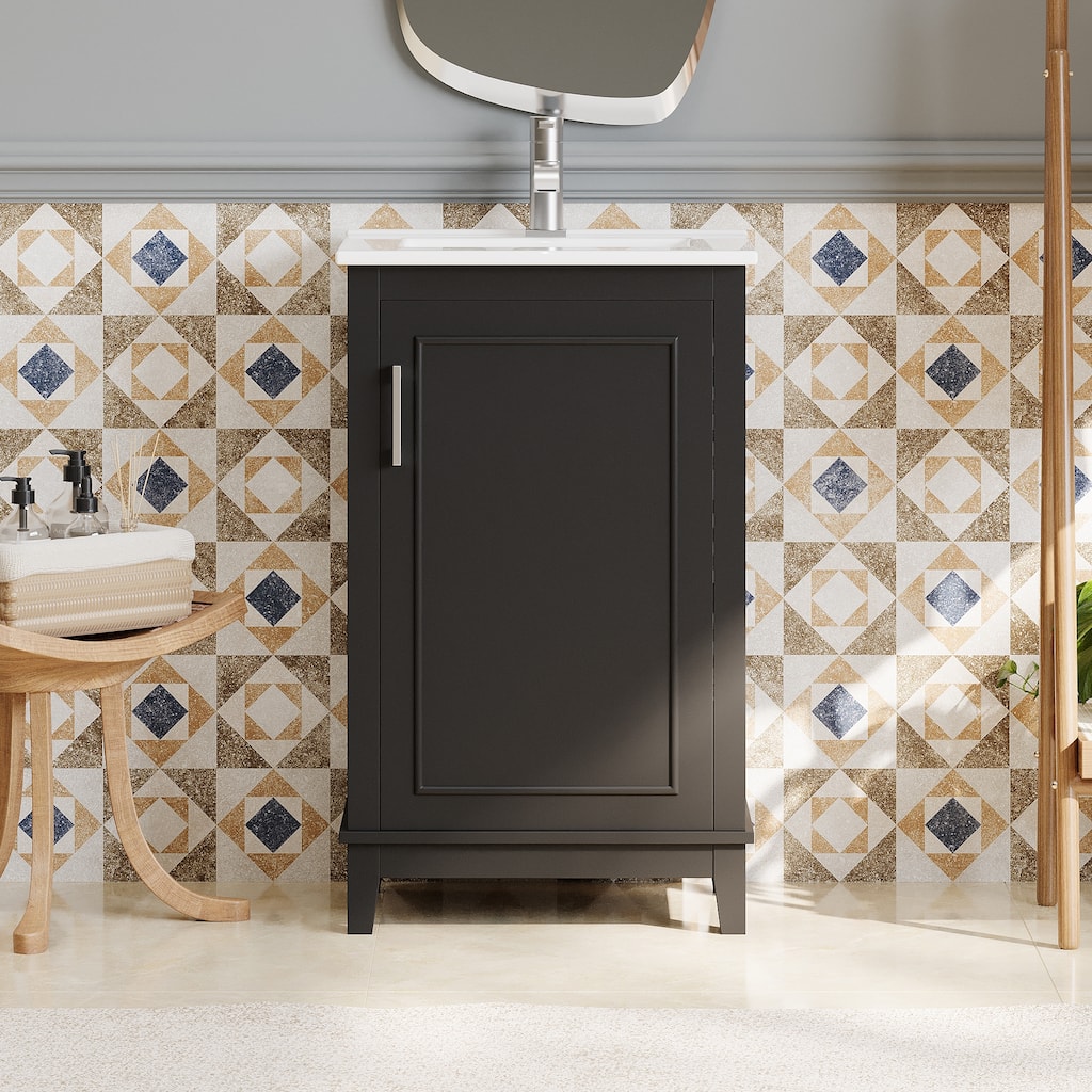 GDFStudio - Elara Wood & Ceramic 20" Modern Small Bathroom Vanity Cabinet with Basin & Storage