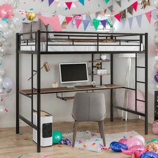 Modern Twin Size Loft Bed With Desk And Shelf,Space Saving Design for Bedroom
