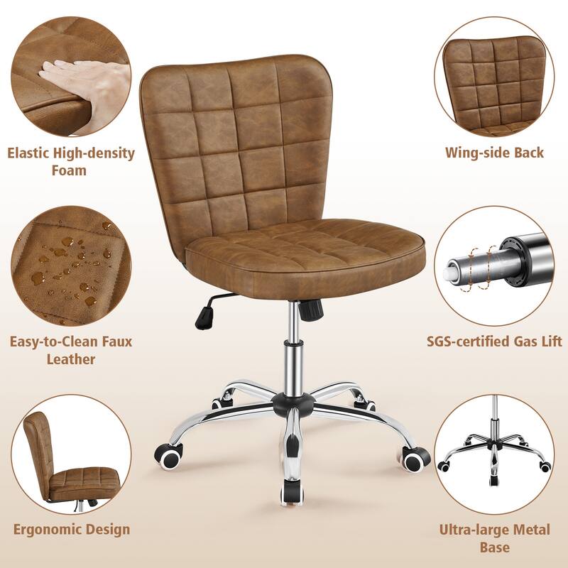 Yaheetech Modern Faux Leather Armless Desk Chair Task Chair with Chrome-finish Metal Base - N/A