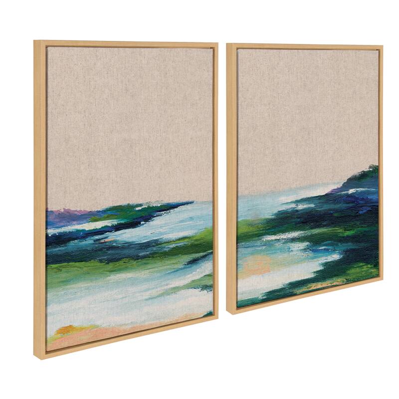 Kate and Laurel Sylvie Lake Huron Linen Canvas Art by Nikita Jariwala
