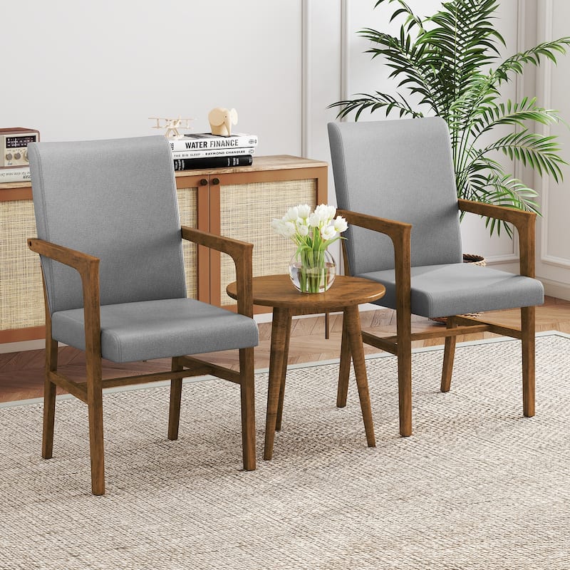 Grey Rubber Wood Upholstered Armchairs with Foam Cushions Set of 2 - 25.5" x 20.5" x 37"