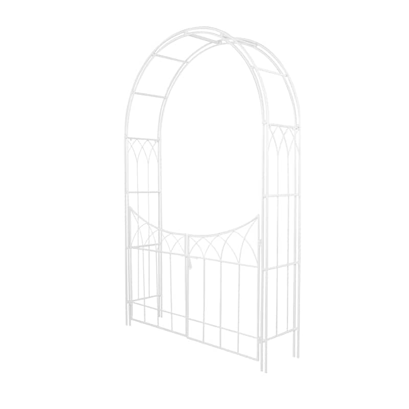Metal Indoor Outdoor Arched Gate Garden Arbor with Lattice Work Sides - Black or White - Roche River Decor