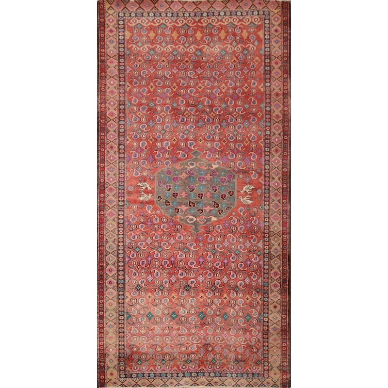 Hand Knotted Oriental 100% Wool Carpet Traditional Geometric Oranges & Rust Zanjan Area Rug - 9' 6'' X 5' 1''