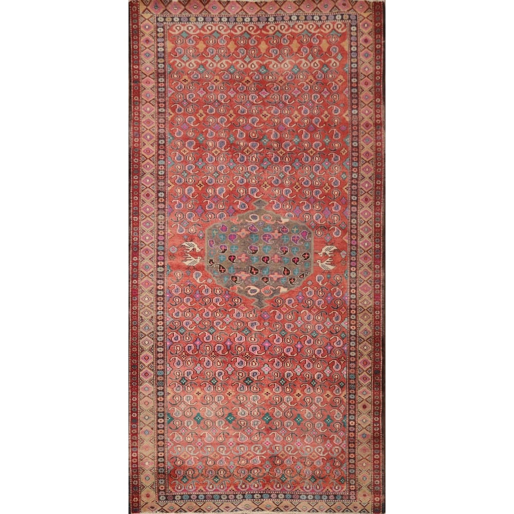 Hand Knotted Oriental 100% Wool Carpet Traditional Geometric Oranges & Rust Zanjan Area Rug - 9' 6'' X 5' 1''