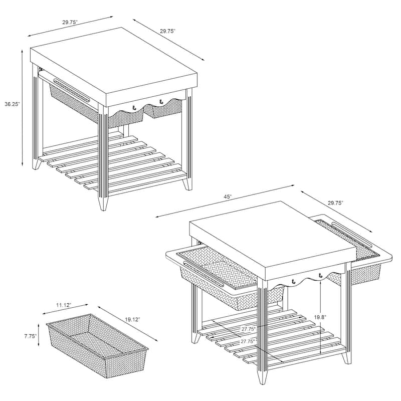 Kitchen Island with Square Butcher Block Top - 36.25" - White and Beige