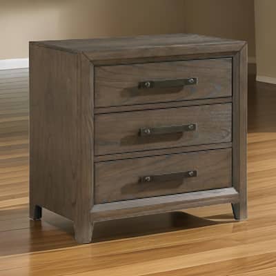 Wyn 27 Inch Nightstand, 3 Drawers, Nickel Handles, Brushed Walnut Brown