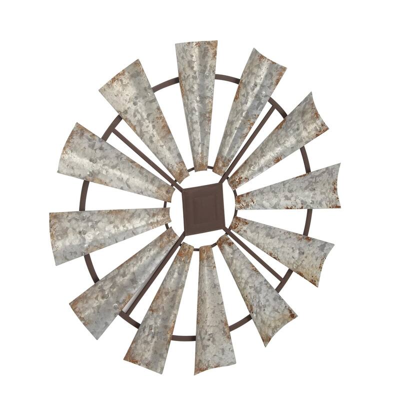 Metal Windmill Distressed Galvanized Home Wall Decor with Rust Frame - Silver - Roche River Decor