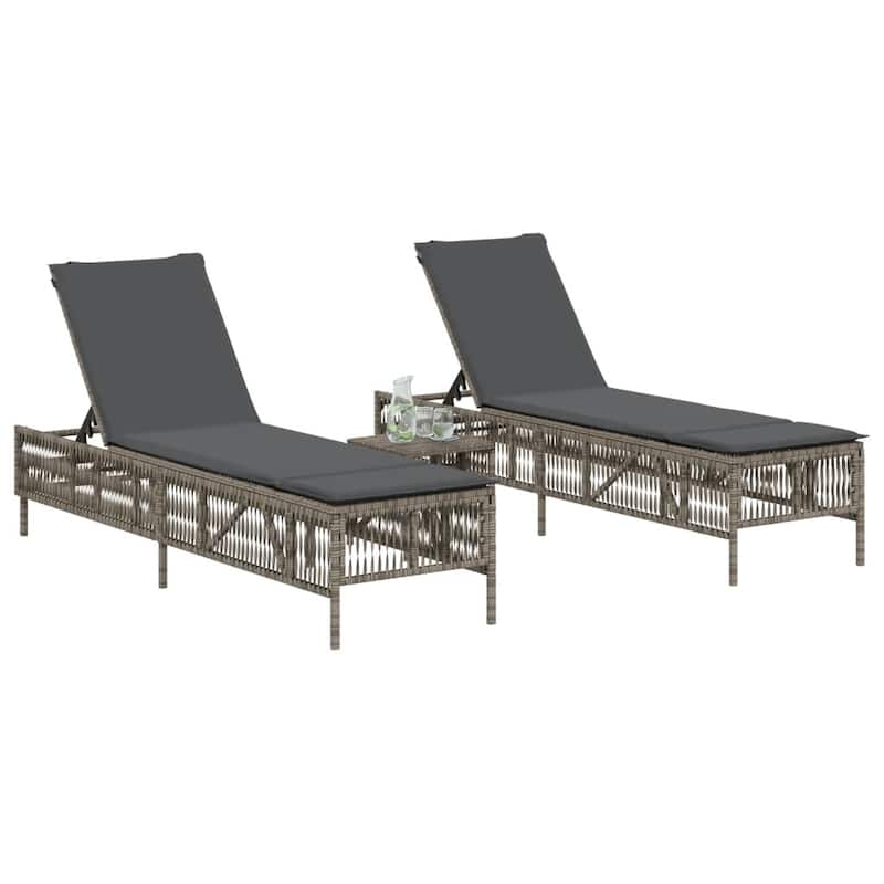 vidaXL Sun Lounger Grey PE rattan Standard Adjustable Armrests Lounger - 21.7 x 77.9 x 37.8