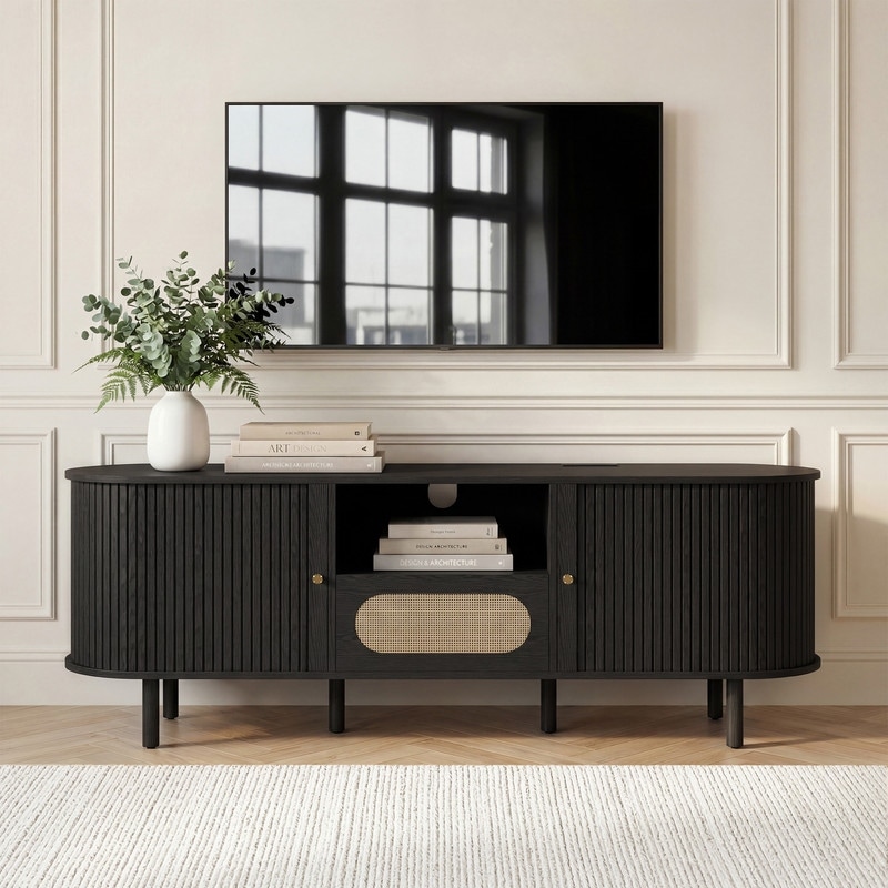 Spruce & Spring 70.1-inch TV Stand with Power Outlet, Drawers & Doors