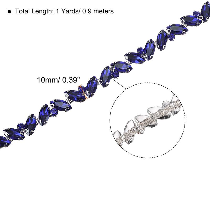 1 Yard Rhinestone Chain Trim, 10mm Shiny Crystal Chain Applique - Sapphire Blue - 10 Yard