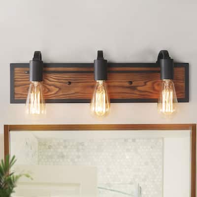 Farmhouse 3-Light Wood Bathroom Vanity Light Rustic Wood Wall Sconces - W21.3" x E4.3" x H5.9"