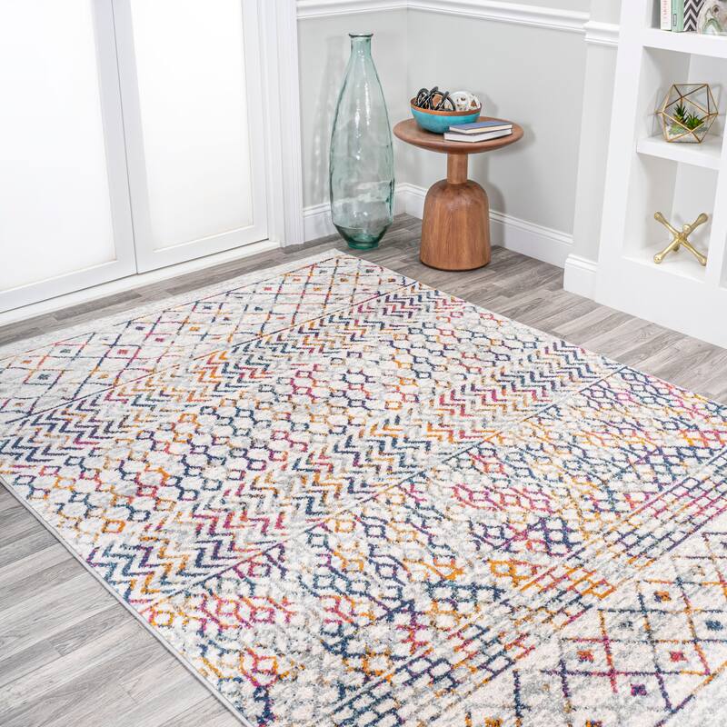 JONATHAN Y Athens Moroccan Vintage Geometric Rug Area Rug - 8 X 10 - Gray/Cream