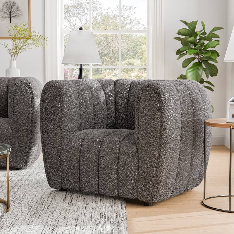 Furniture of America Lucinda Modern Vertical Channel Tufted Boucle Accent Chair with Wooden Legs - Charcoal Grey