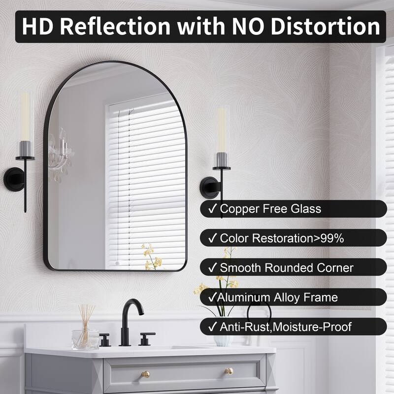 24 in./28 in. W x 36 in. H Bathroom Wall Mounted Arched Anodized Aluminum Framed Mirror