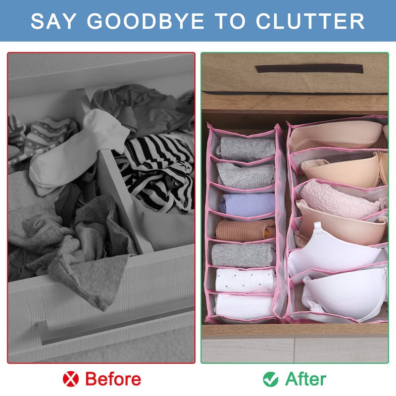 6pcs Wardrobe Clothes Storage Boxes 7 Grids Closet Drawer Organizer - 14.17" x 6.69" x 4.72"