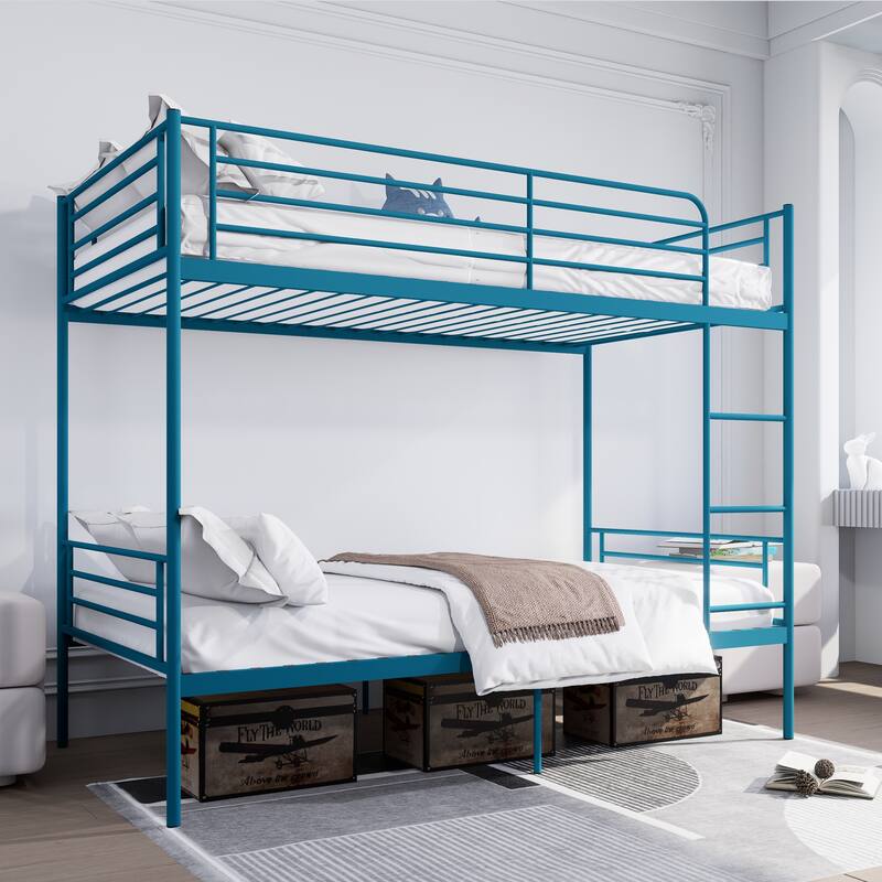 Bunk Bed with Ladder and high Guardrail, Able to Split, Metal Bunk Bed, Storage Space, Noise Free,Twin Over Twin Size