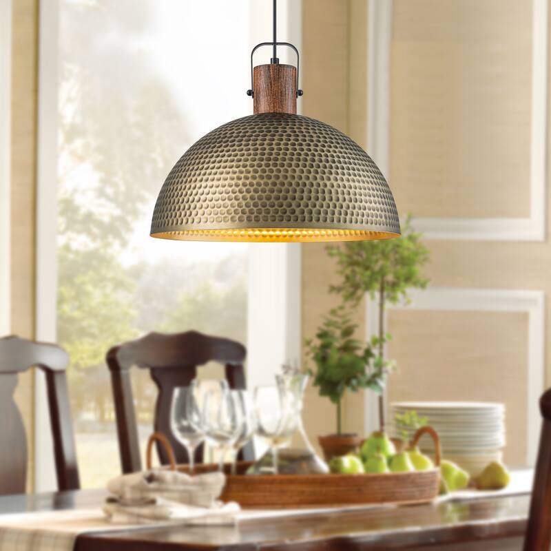 Starsky Modern 11.81in./15.75in.Dome Pendant Light with Hammered Shade - 15.73inch - Brass