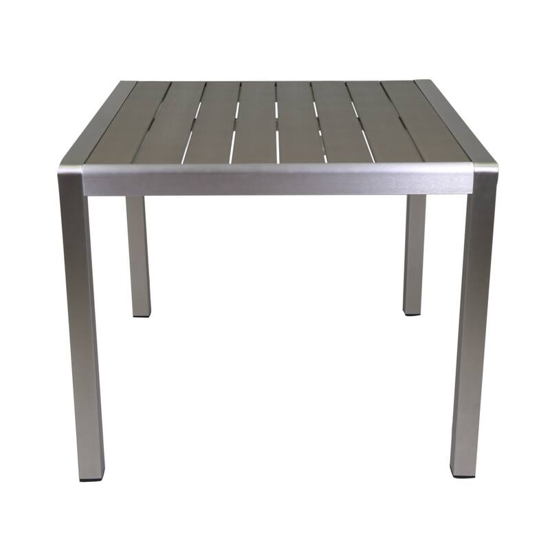 Roomfitters Outdoor Square Dining Table with Slatted Faux Wood Top and Rust Resistant Aluminum Frame, Grey