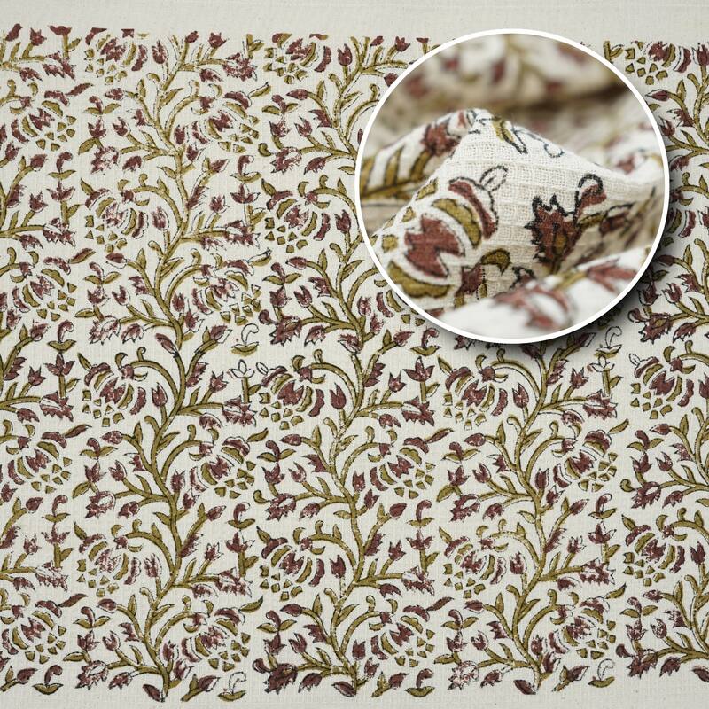 Fabdivine Honeycomb or Waffle Weave Hand Block Floral Print Hand Towel, Kitchen Gift Use
