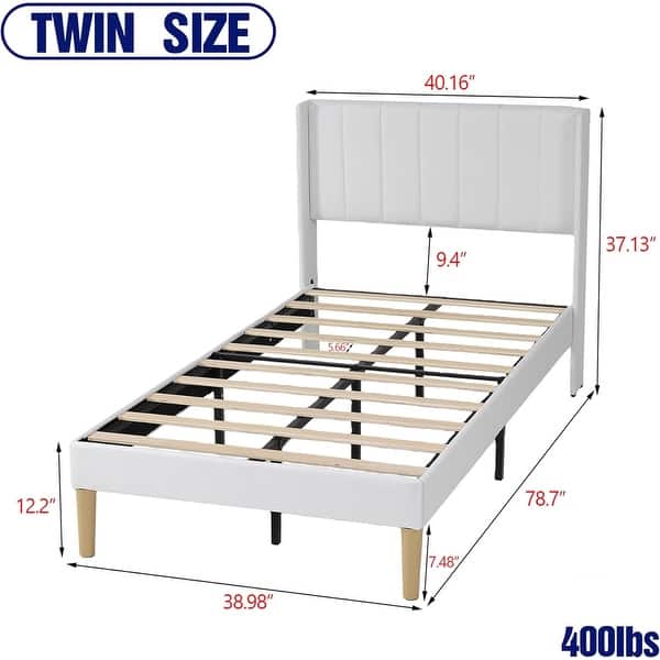dimension image slide 20 of 25, AUFANK Upholstered Platform Bed Frame with Headboard Wooden Slats Support