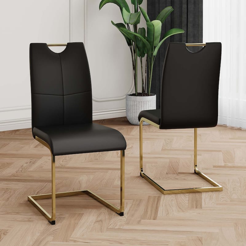 PU dining chair Living room Chair Upholstered chair,Gold Metal Chair Leg(Set of 2)
