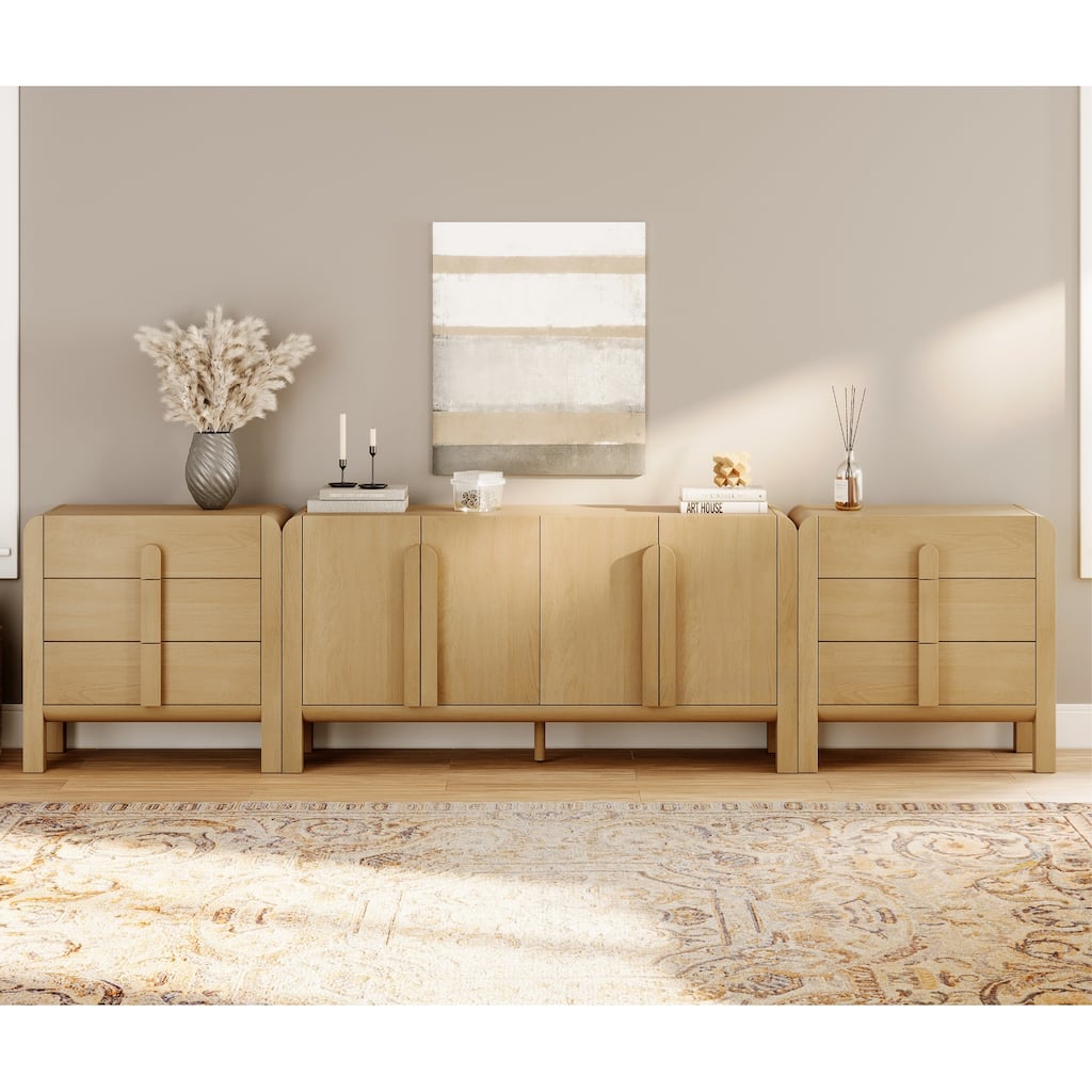 WAMPAT 3-Piece Dresser Set For Bedroom, 126" Large Mid Century Dresser For Closet, Curved Profile Wooden Chest Of Drawers